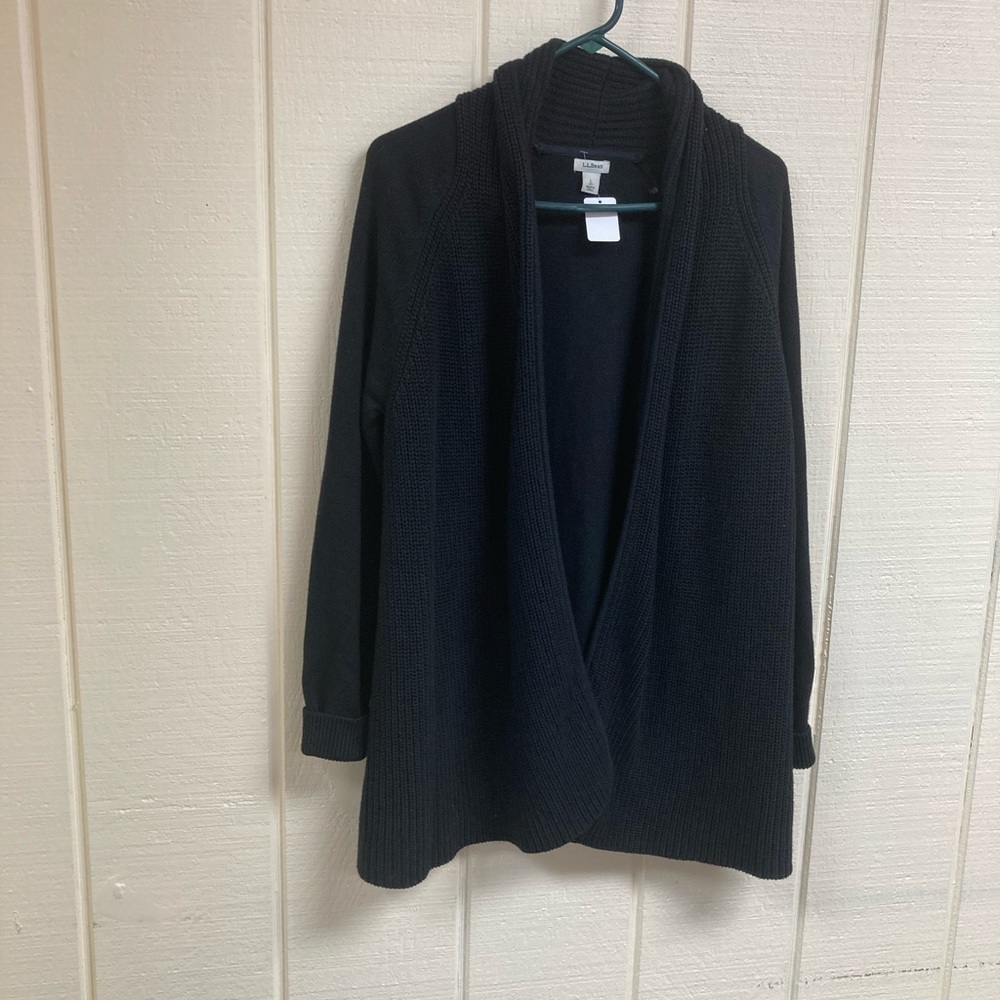 L.L. Bean Black Open-Front Knit Cardigan